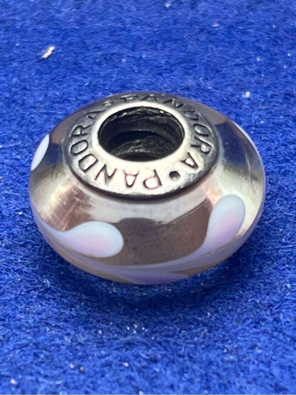 Pandora Silver Glass Charm with Light Pink Swirls